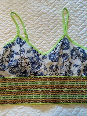 Lulumari Neon Green Trim Multi-Print Crop Top